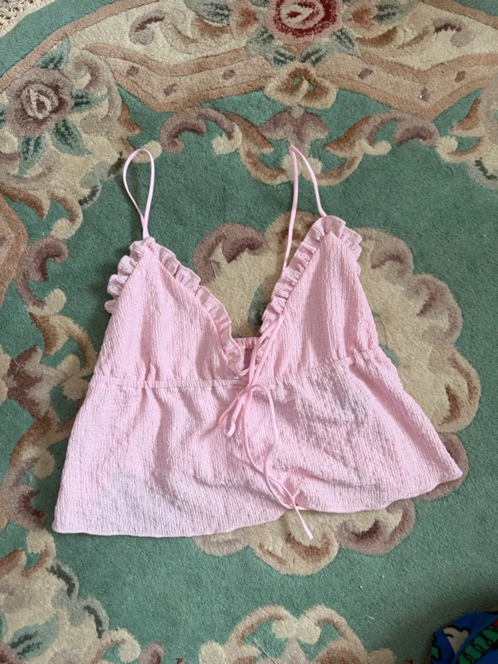 Light Pink Ruffle Trim Spaghetti Strap Tank - Picture 1 of 3